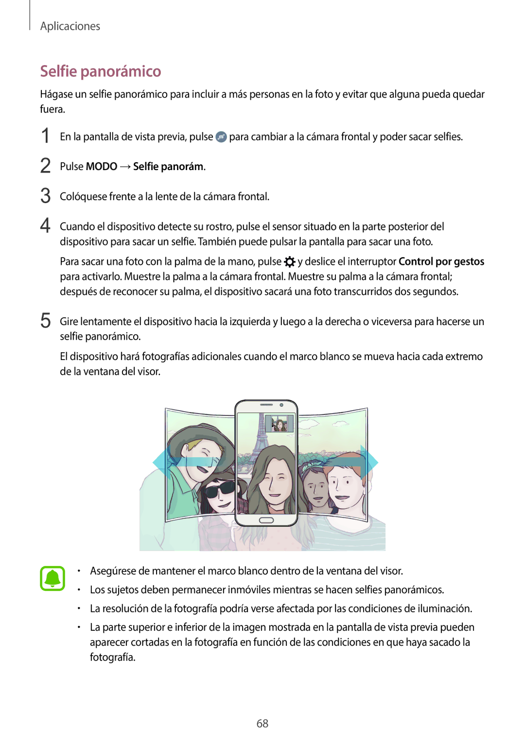 Samsung SM-G920FZKAPHE manual Selfie panorámico, Pulse Modo →Selfie panorám 