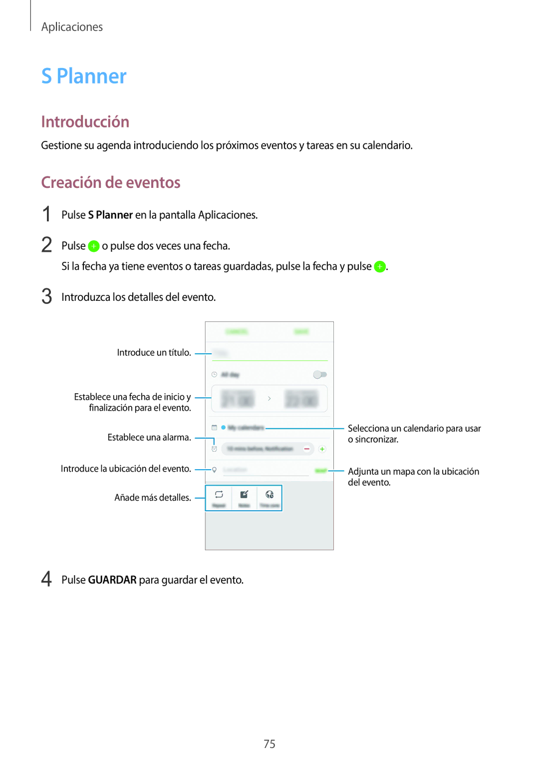 Samsung SM-G920FZKAPHE manual Planner, Creación de eventos 