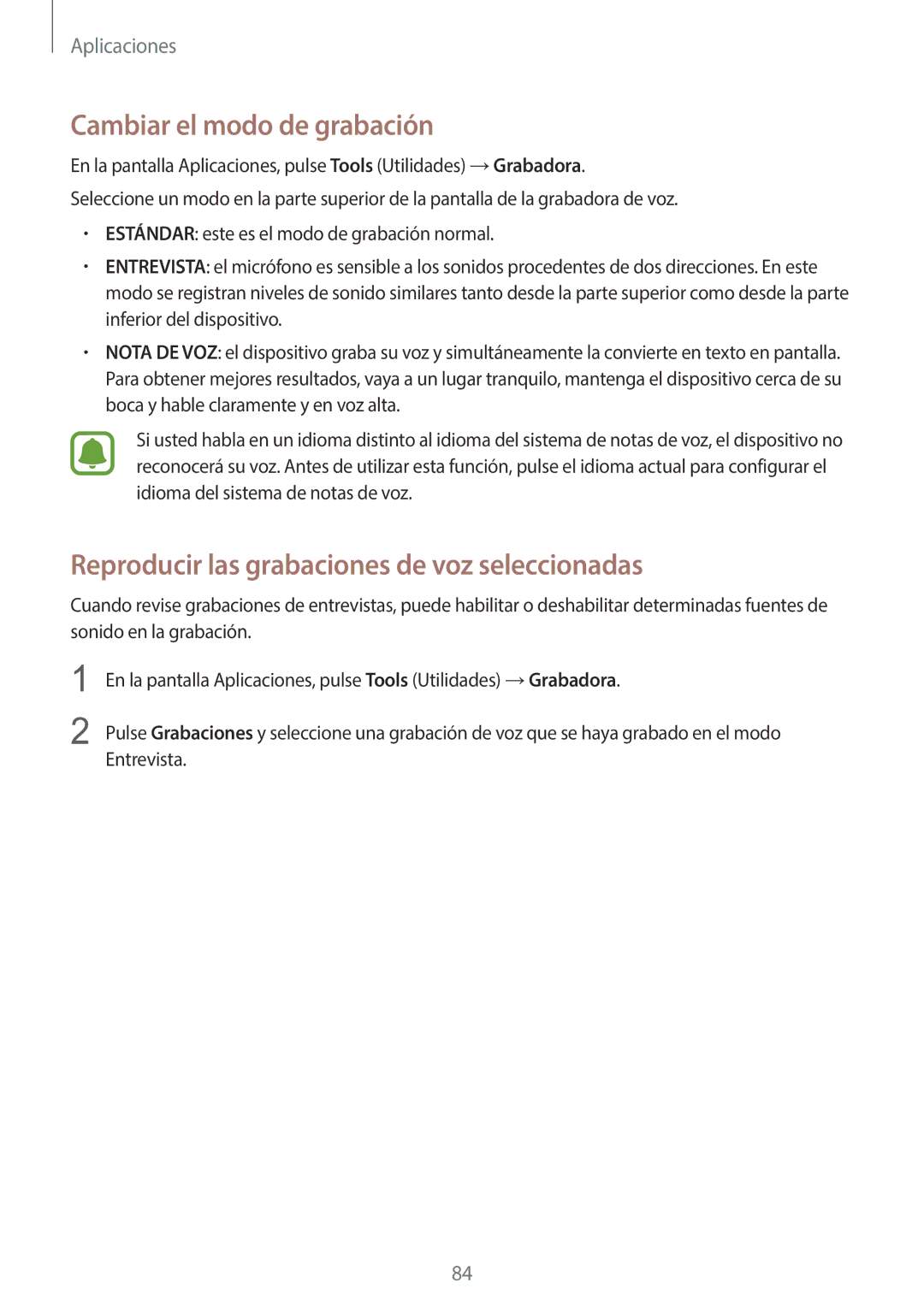 Samsung SM-G920FZKAPHE manual Cambiar el modo de grabación, Reproducir las grabaciones de voz seleccionadas 