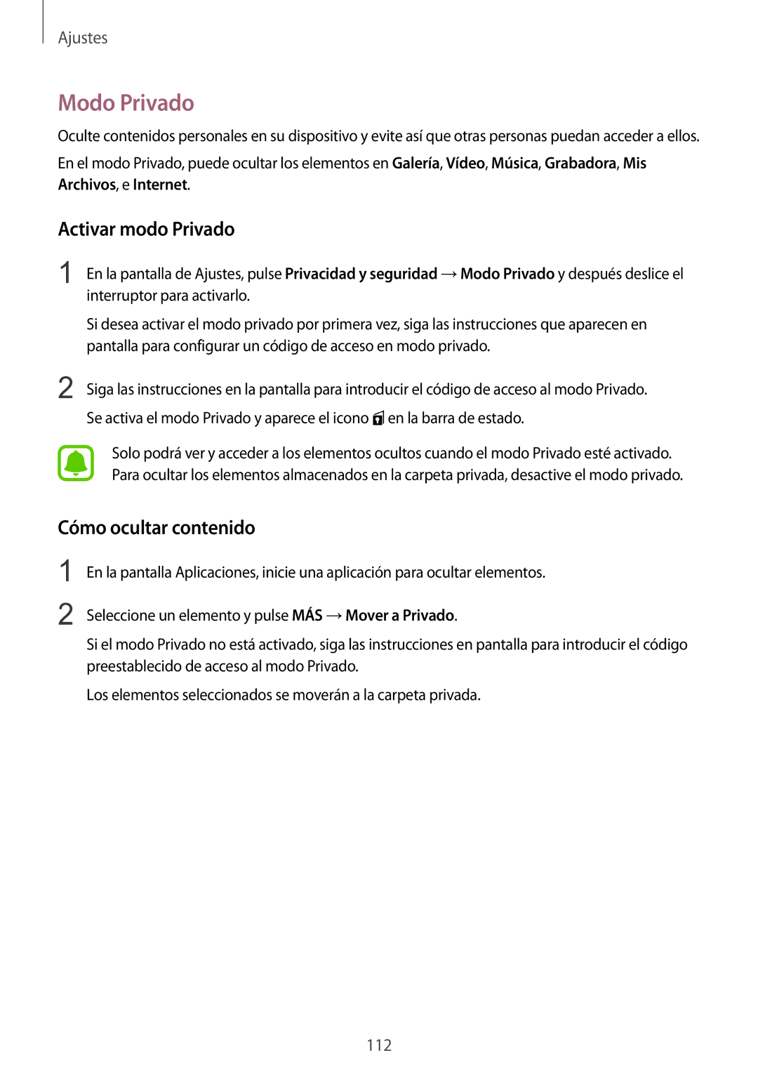 Samsung SM-G920FZKAPHE manual Modo Privado, Activar modo Privado, Cómo ocultar contenido 