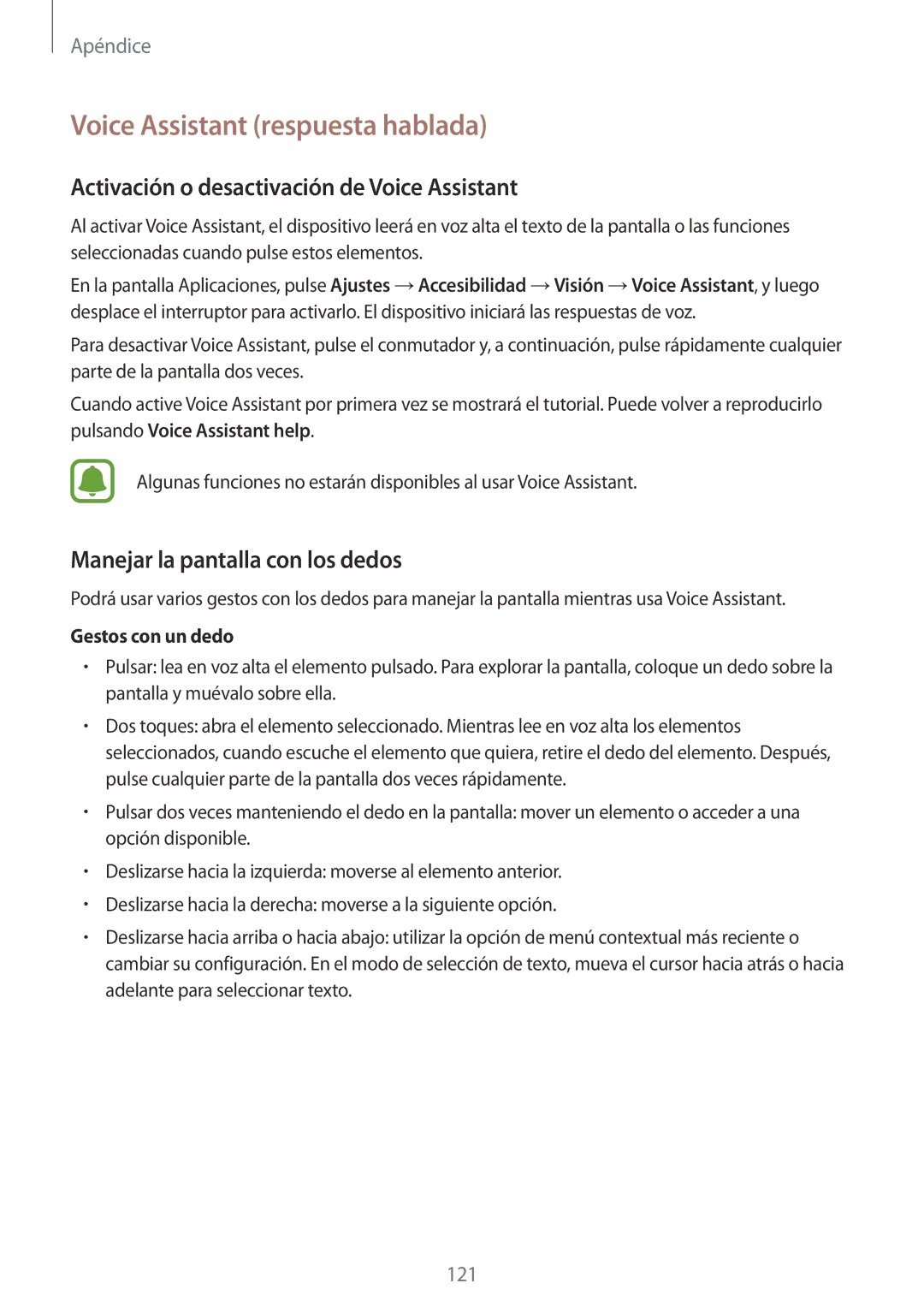 Samsung SM-G920FZKAPHE manual Voice Assistant respuesta hablada, Activación o desactivación de Voice Assistant 