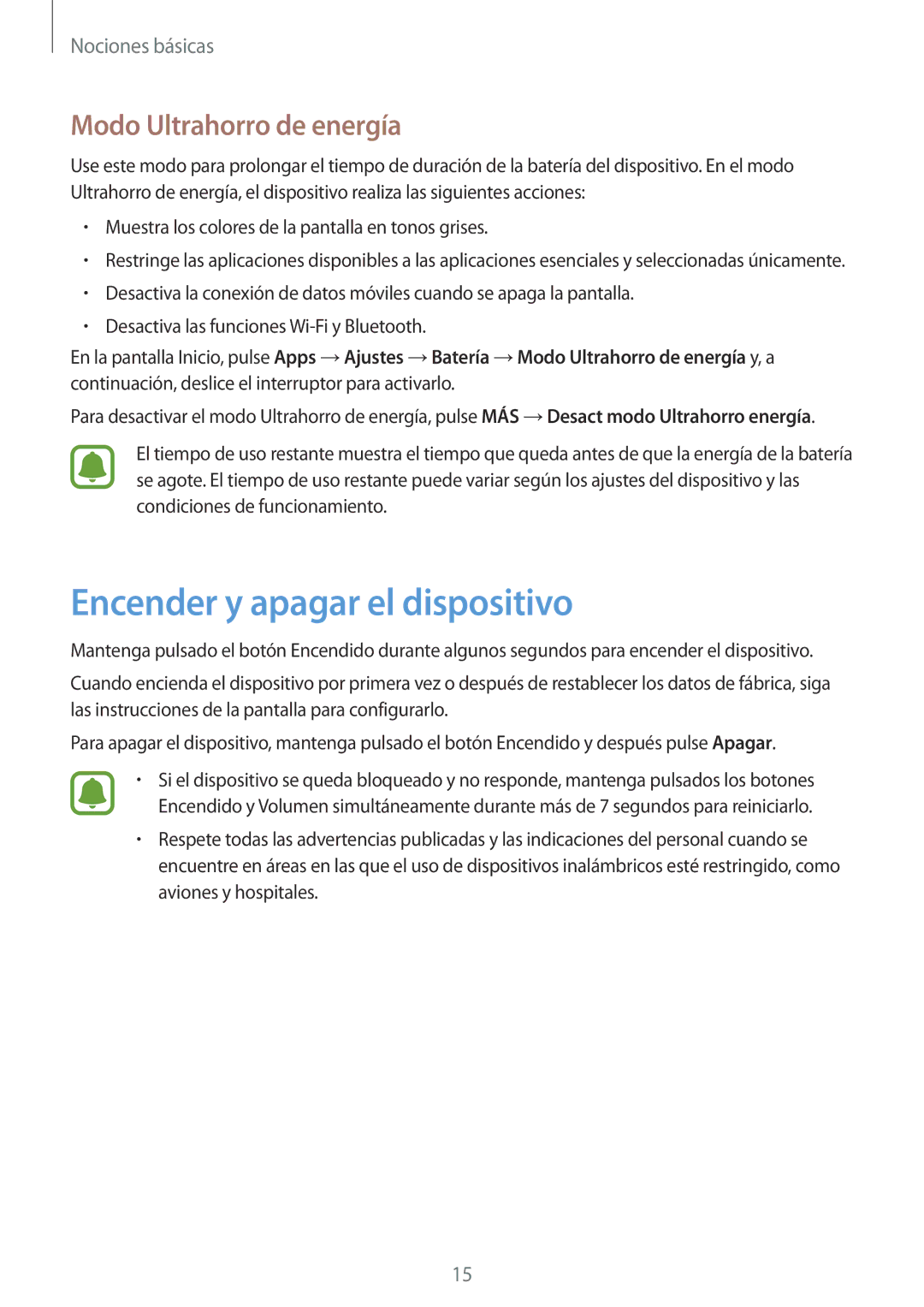 Samsung SM-G920FZKAPHE manual Encender y apagar el dispositivo, Modo Ultrahorro de energía 