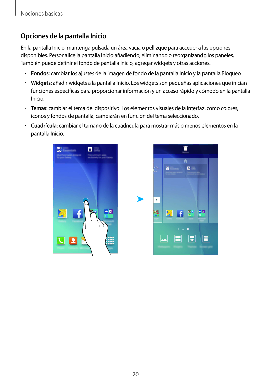 Samsung SM-G920FZKAPHE manual Opciones de la pantalla Inicio 