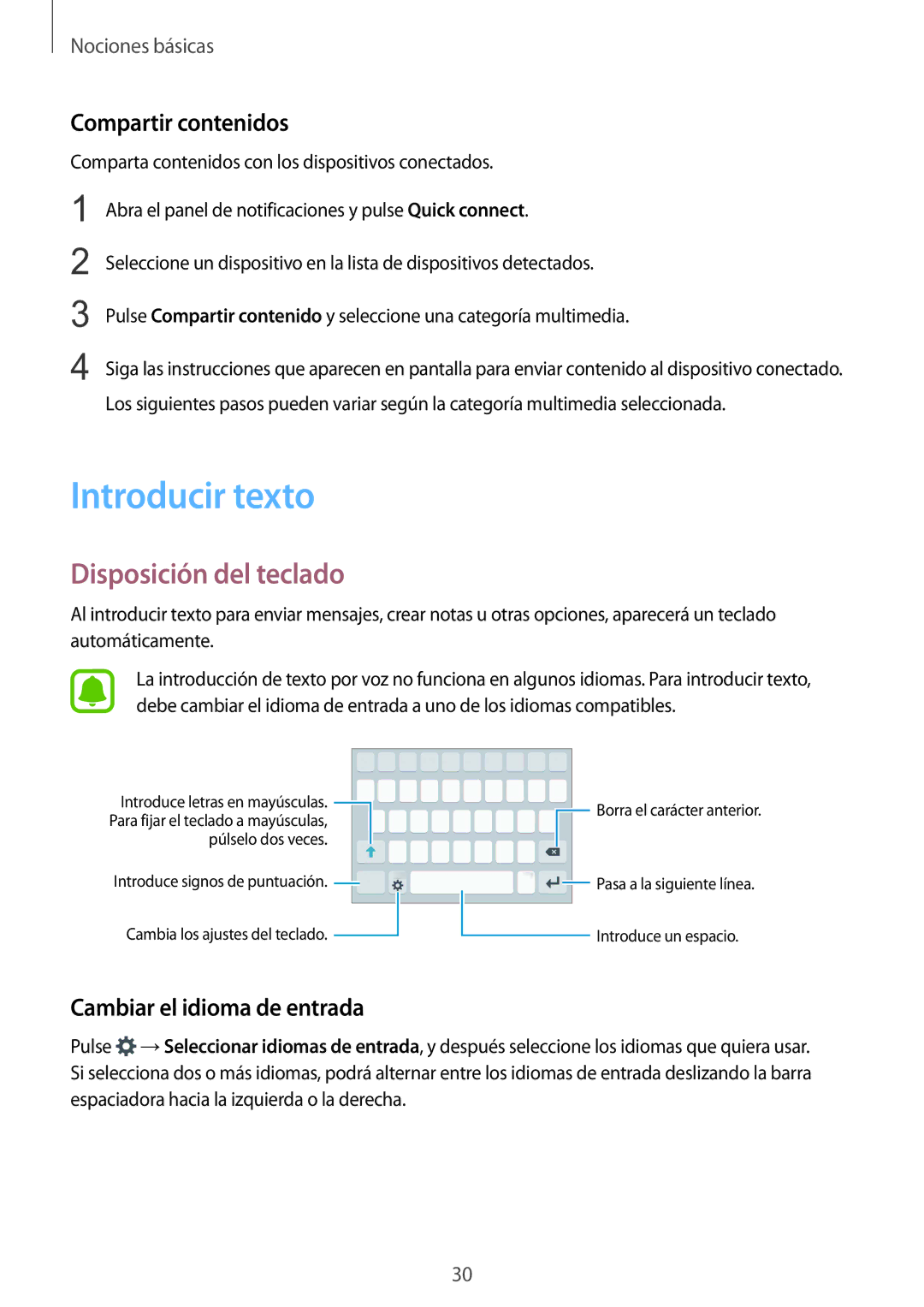 Samsung SM-G920FZKAPHE manual Introducir texto, Disposición del teclado, Compartir contenidos, Cambiar el idioma de entrada 