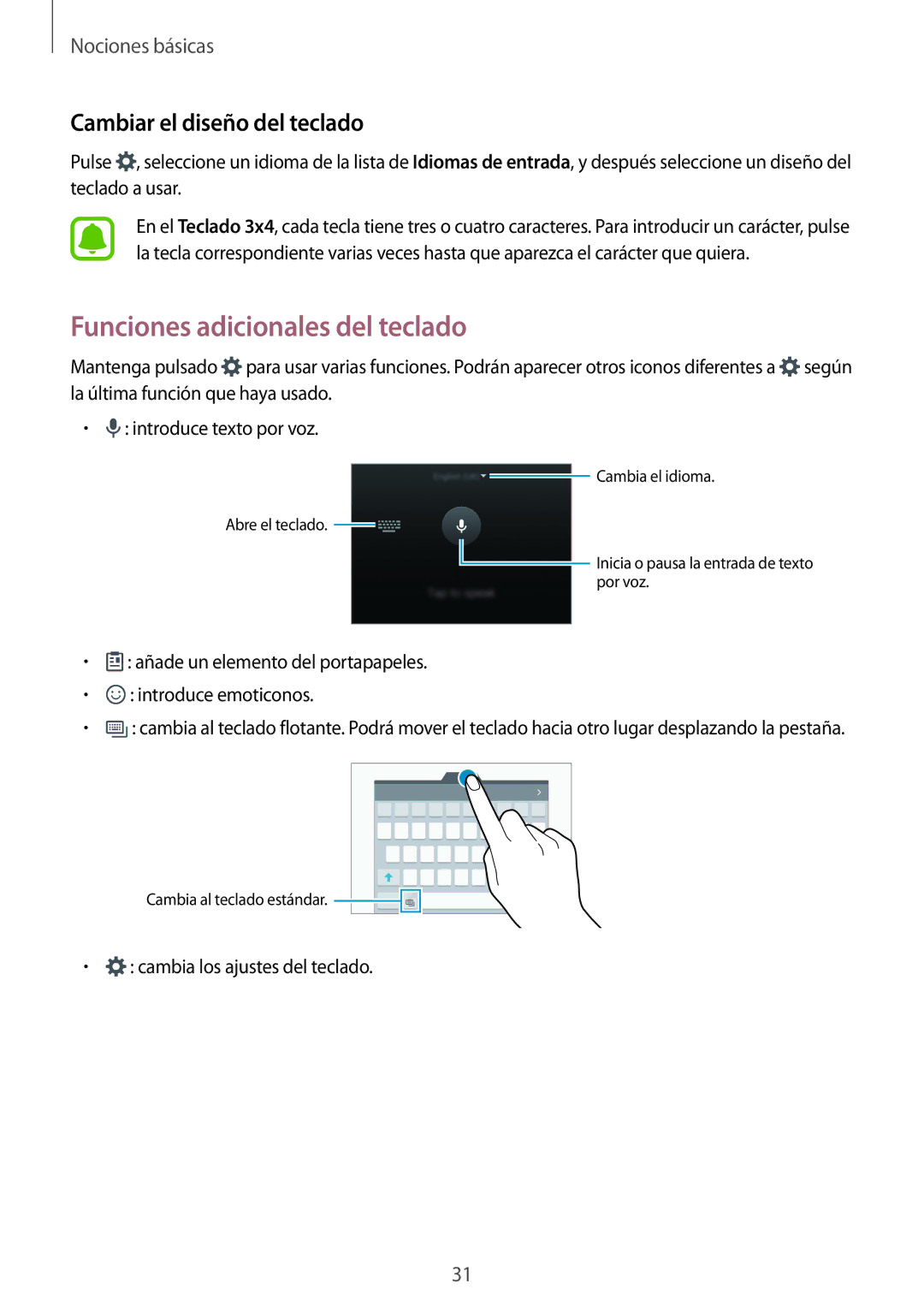 Samsung SM-G920FZKAPHE manual Funciones adicionales del teclado, Cambiar el diseño del teclado 