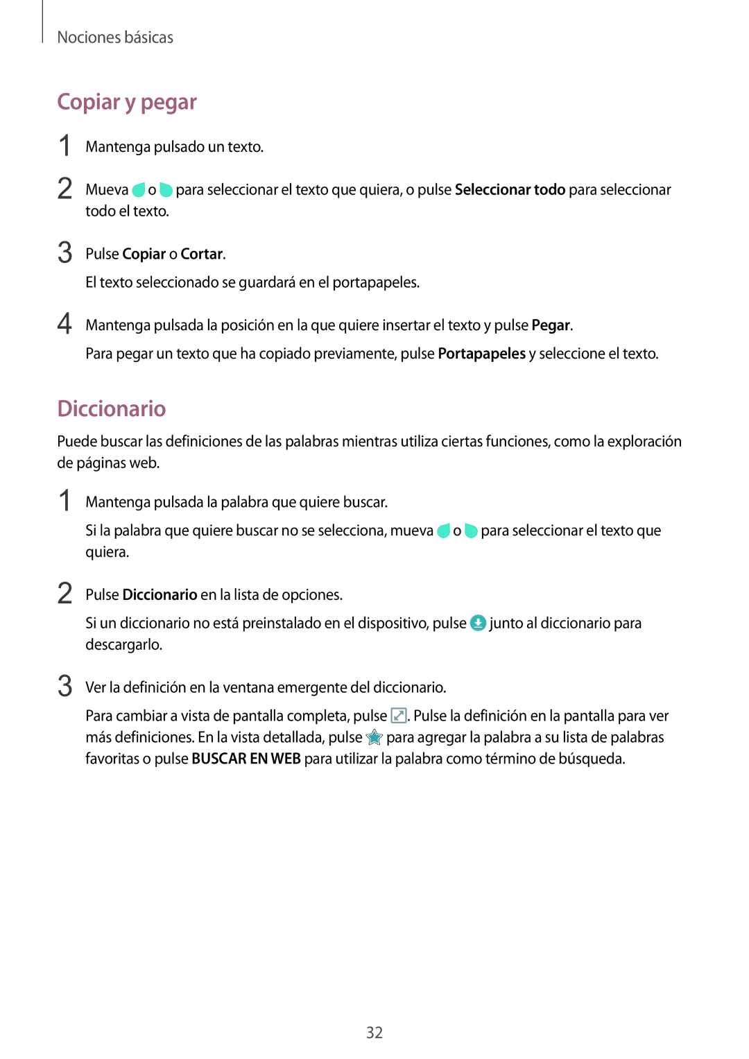 Samsung SM-G920FZKAPHE manual Copiar y pegar, Diccionario, Pulse Copiar o Cortar 