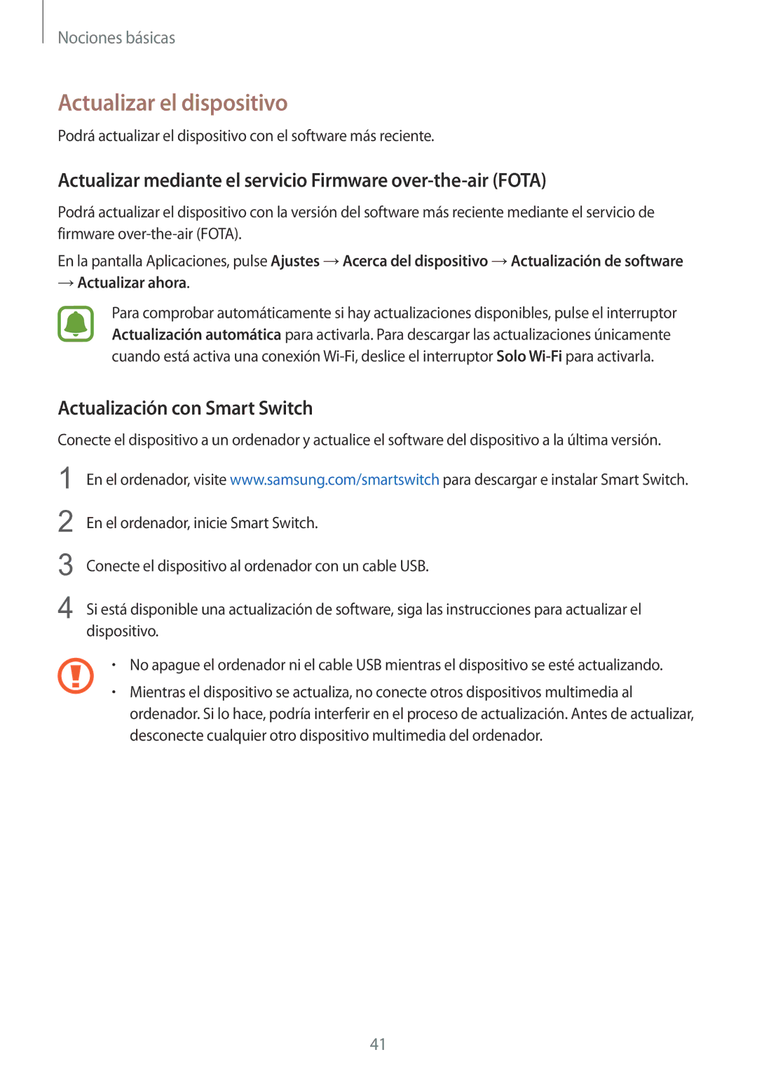 Samsung SM-G920FZKAPHE manual Actualizar el dispositivo, Actualizar mediante el servicio Firmware over-the-air Fota 