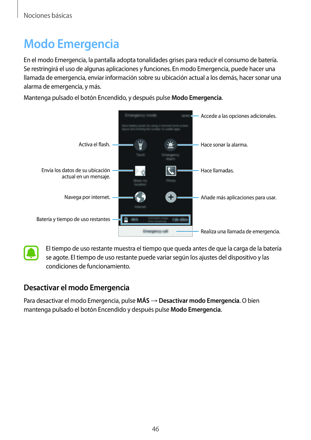 Samsung SM-G920FZKAPHE manual Modo Emergencia, Desactivar el modo Emergencia 