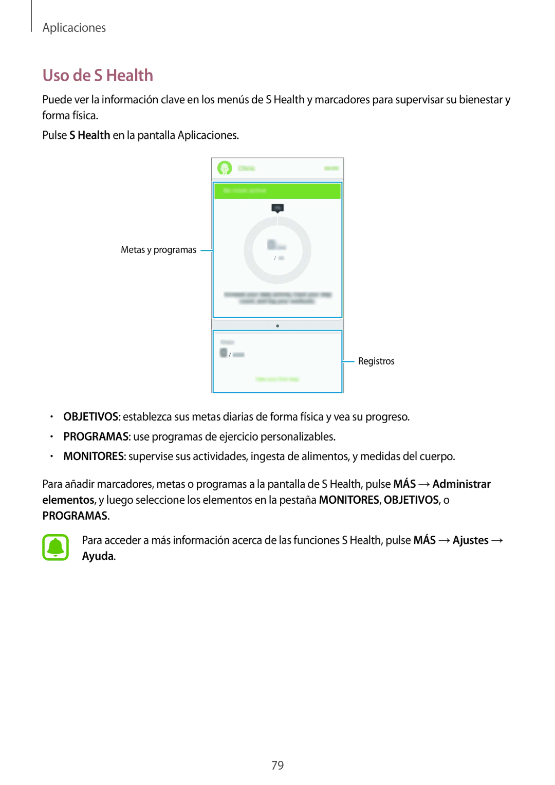 Samsung SM-G920FZKAPHE manual Uso de S Health, Programas 