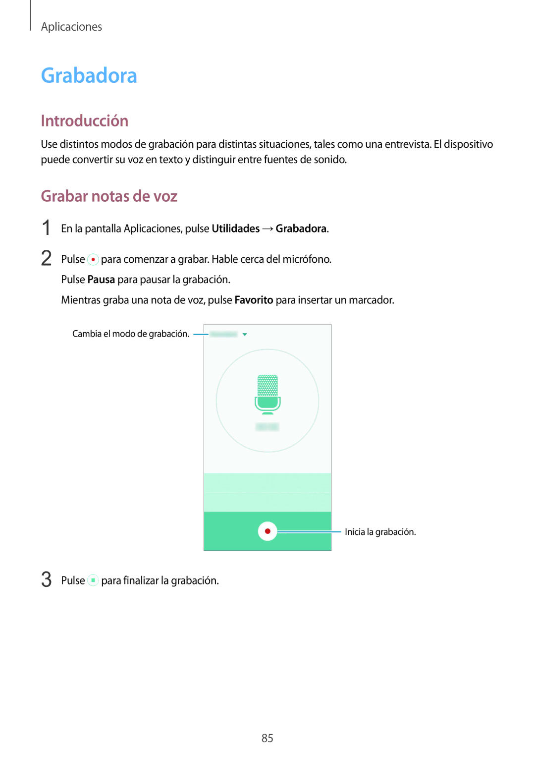 Samsung SM-G920FZKAPHE manual Grabadora, Grabar notas de voz 