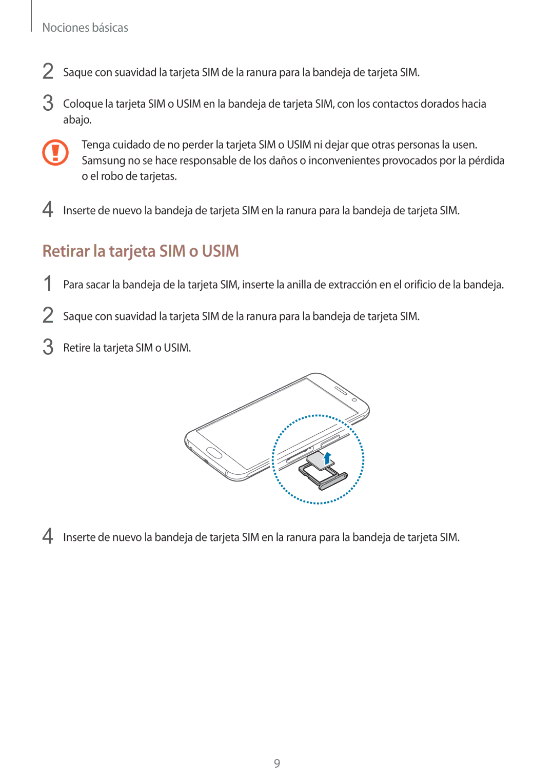 Samsung SM-G920FZKAPHE manual Retirar la tarjeta SIM o Usim 