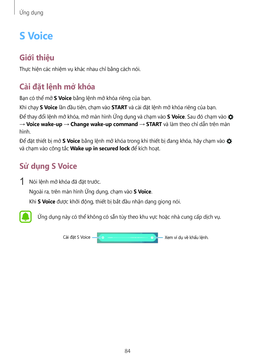 Samsung SM-G920FZKAXXV, SM-G920FZWAXXV, SM-G920FZBAXXV, SM-G920FZDAXXV manual Cài đặt lệnh mở khóa, Sử dụng S Voice 