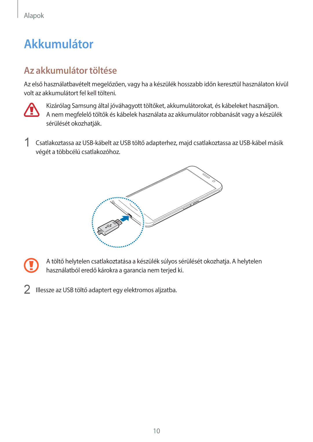 Samsung SM-G920FZKEXEH manual Akkumulátor, Az akkumulátor töltése 