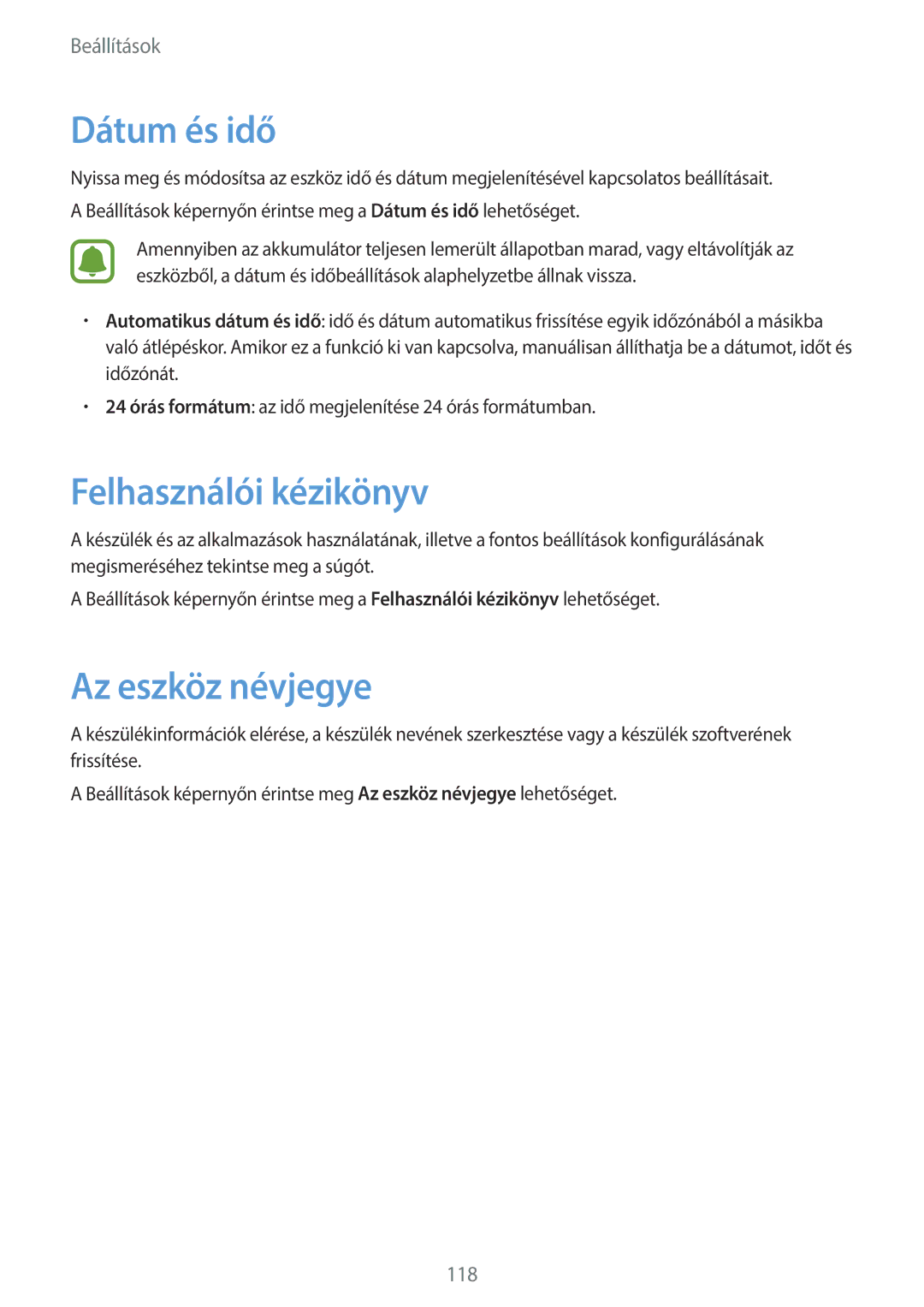 Samsung SM-G920FZKEXEH manual Dátum és idő, Felhasználói kézikönyv, Az eszköz névjegye 