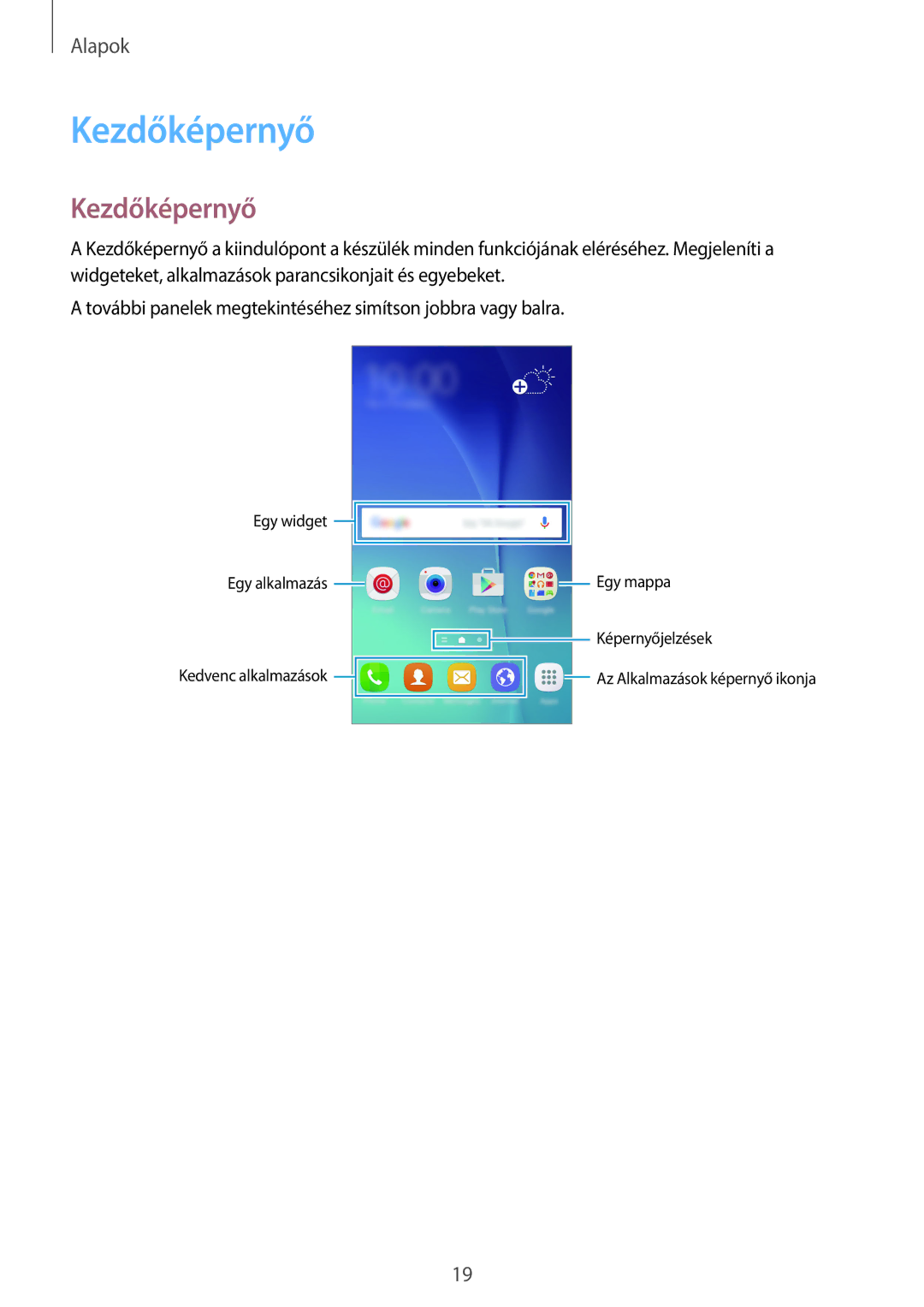 Samsung SM-G920FZKEXEH manual Kezdőképernyő 