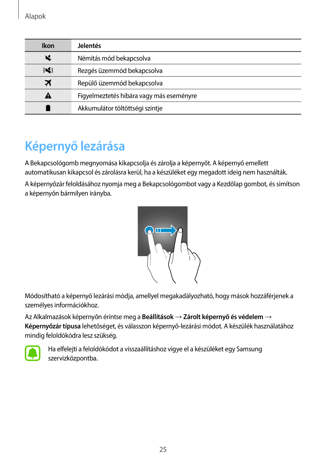 Samsung SM-G920FZKEXEH manual Képernyő lezárása 