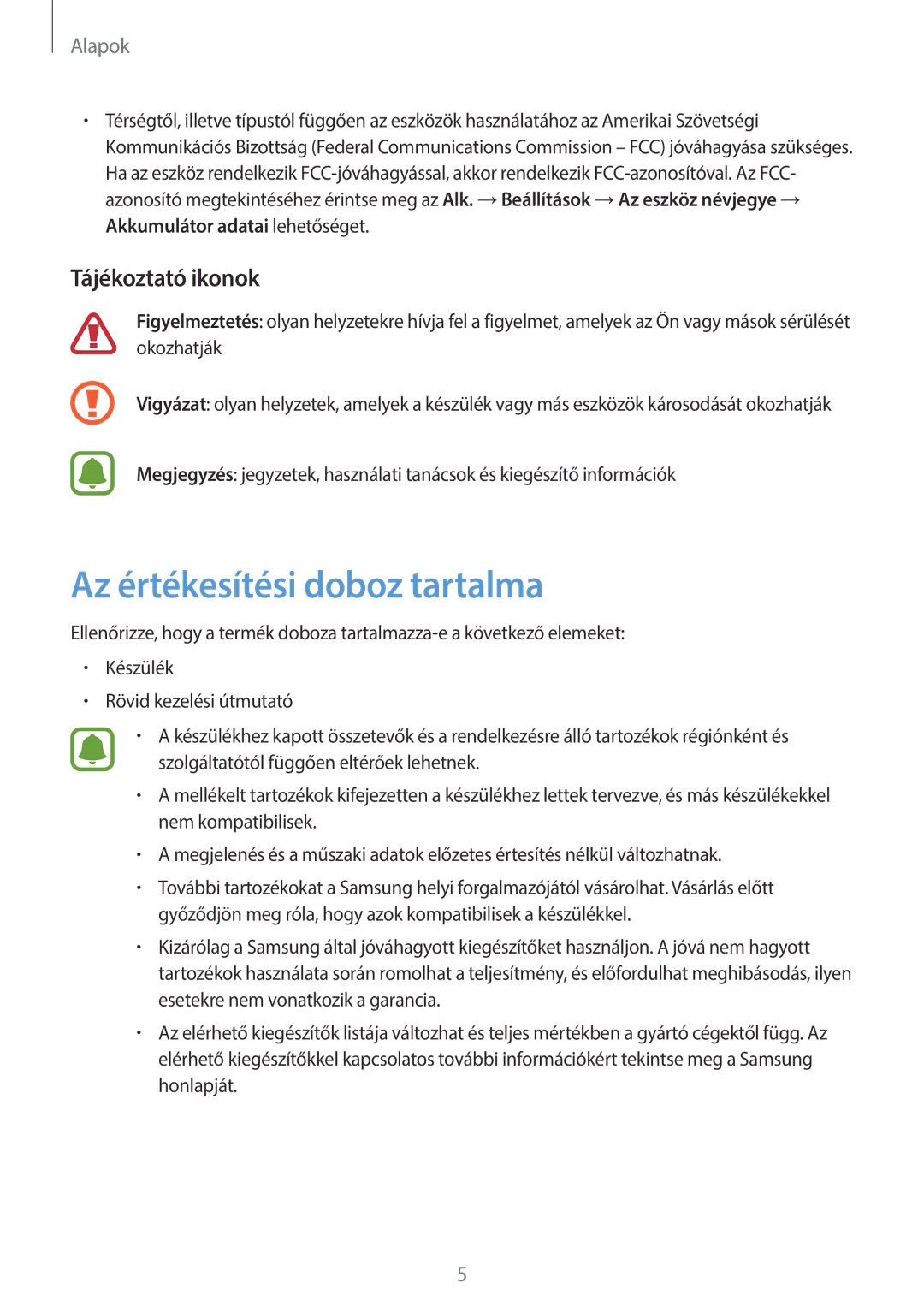 Samsung SM-G920FZKEXEH manual Az értékesítési doboz tartalma, Tájékoztató ikonok 