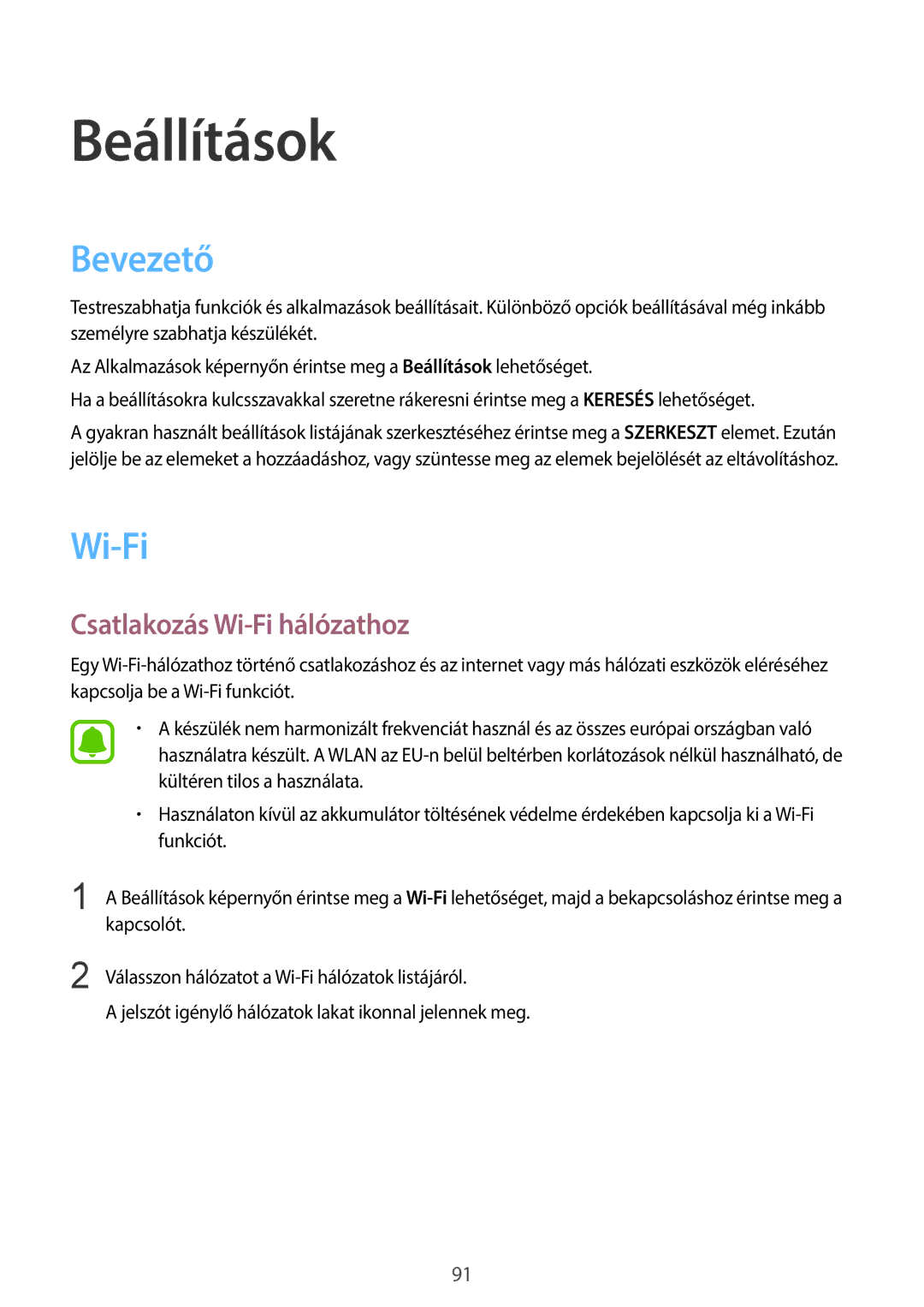 Samsung SM-G920FZKEXEH manual Bevezető, Csatlakozás Wi-Fi hálózathoz 