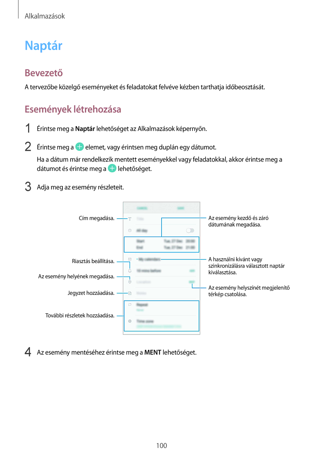 Samsung SM-G920FZKEXEH manual Naptár, Események létrehozása 