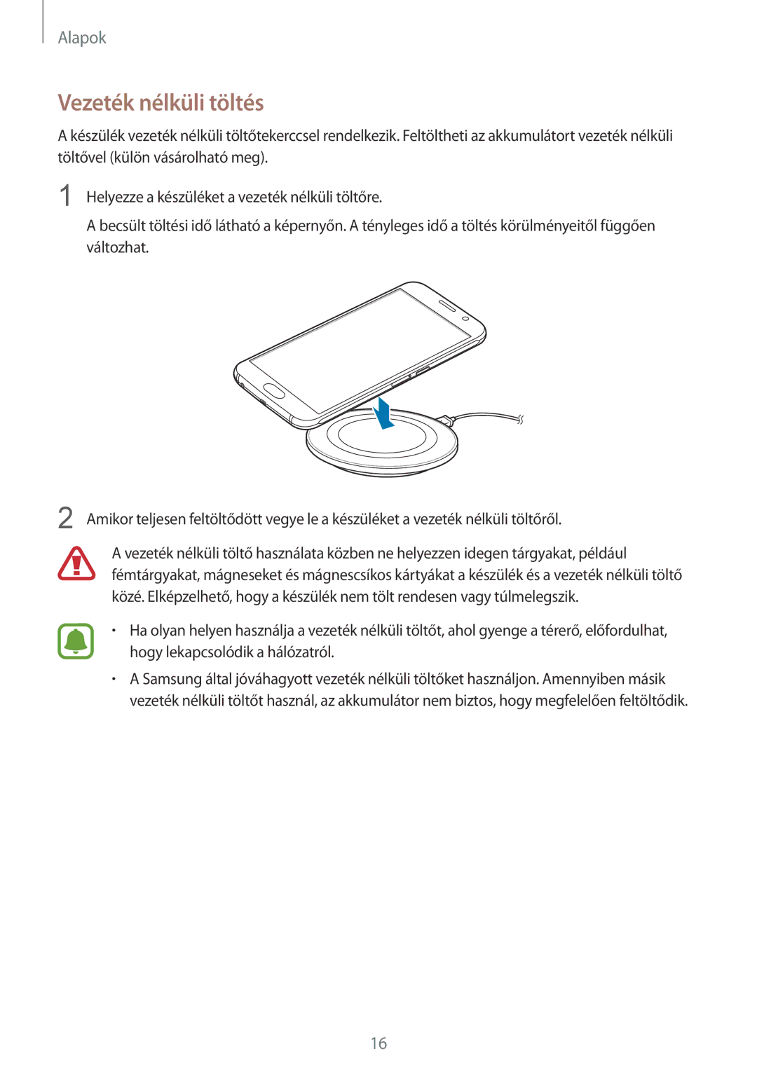 Samsung SM-G920FZKEXEH manual Vezeték nélküli töltés 