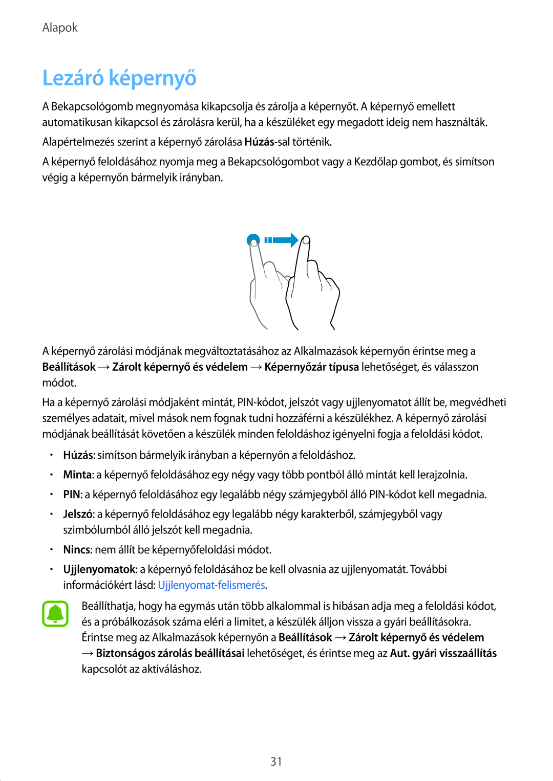 Samsung SM-G920FZKEXEH manual Lezáró képernyő 