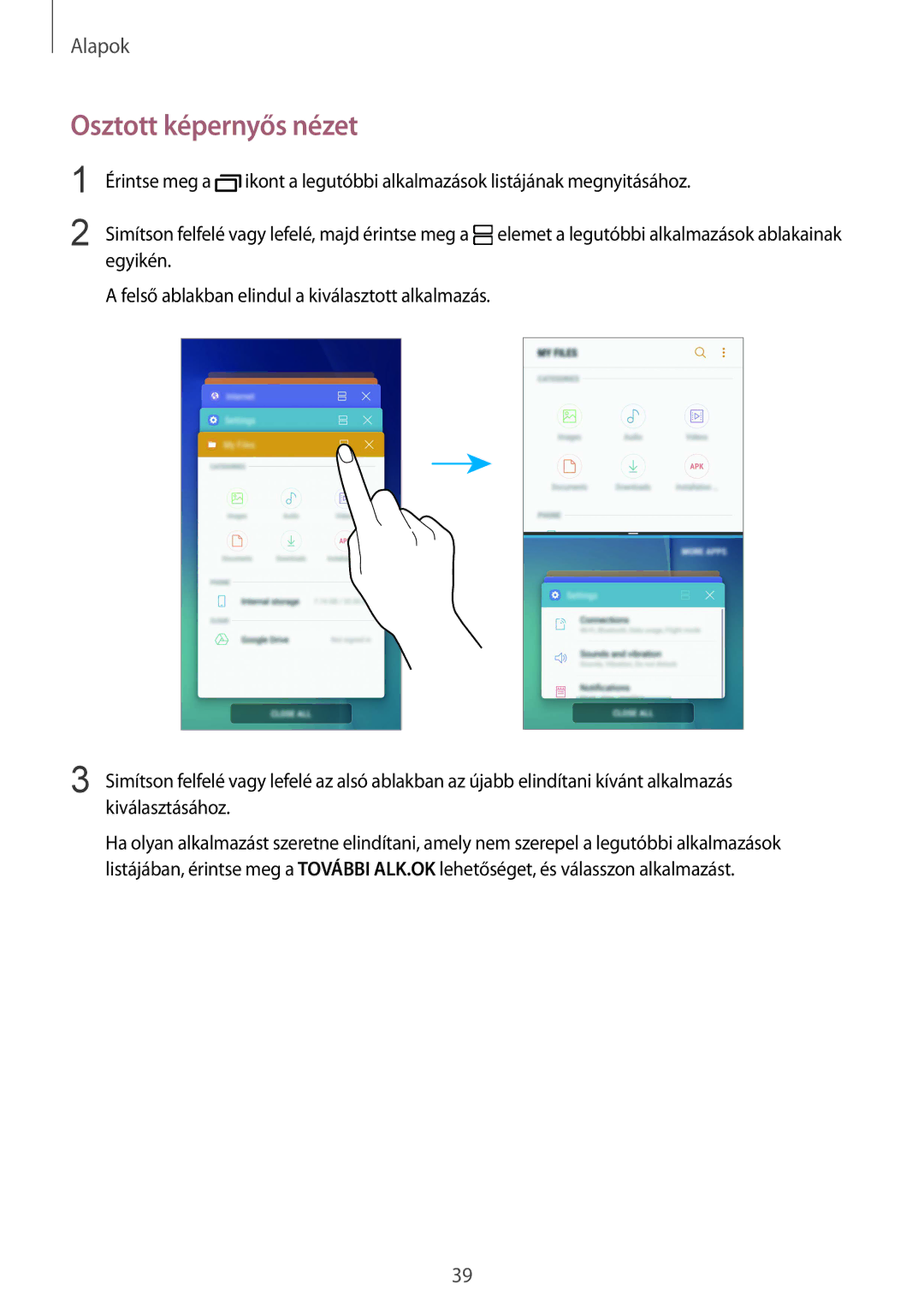 Samsung SM-G920FZKEXEH manual Osztott képernyős nézet 