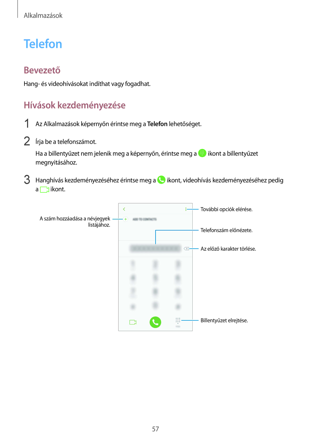 Samsung SM-G920FZKEXEH manual Telefon, Hívások kezdeményezése 