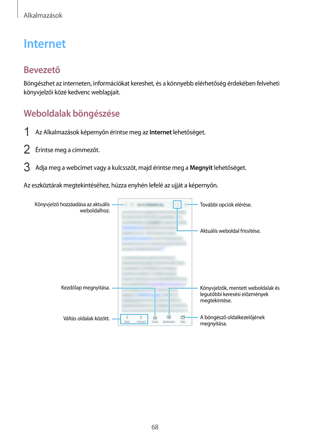 Samsung SM-G920FZKEXEH manual Internet, Weboldalak böngészése 