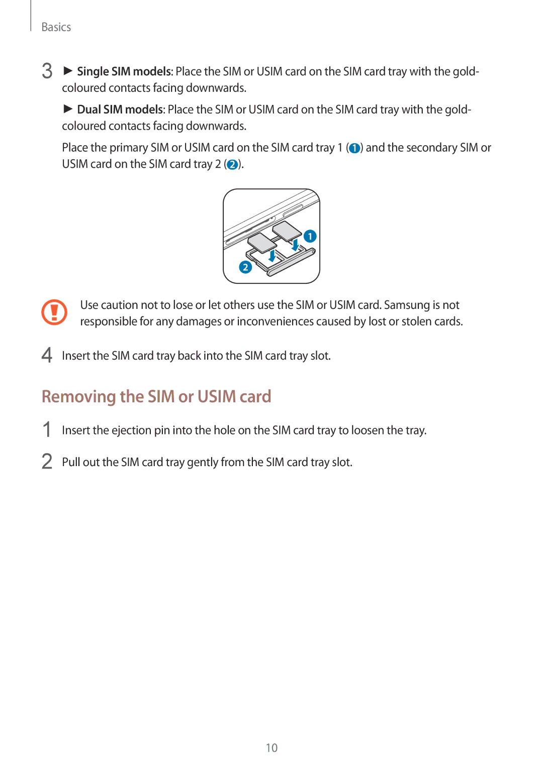 Samsung SM-G920FZBAXEF, SM-G920FZKFDBT, SM-G920FZKEDBT, SM-G920FZDEDBT, SM-G920FZBEDBT manual Removing the SIM or Usim card 