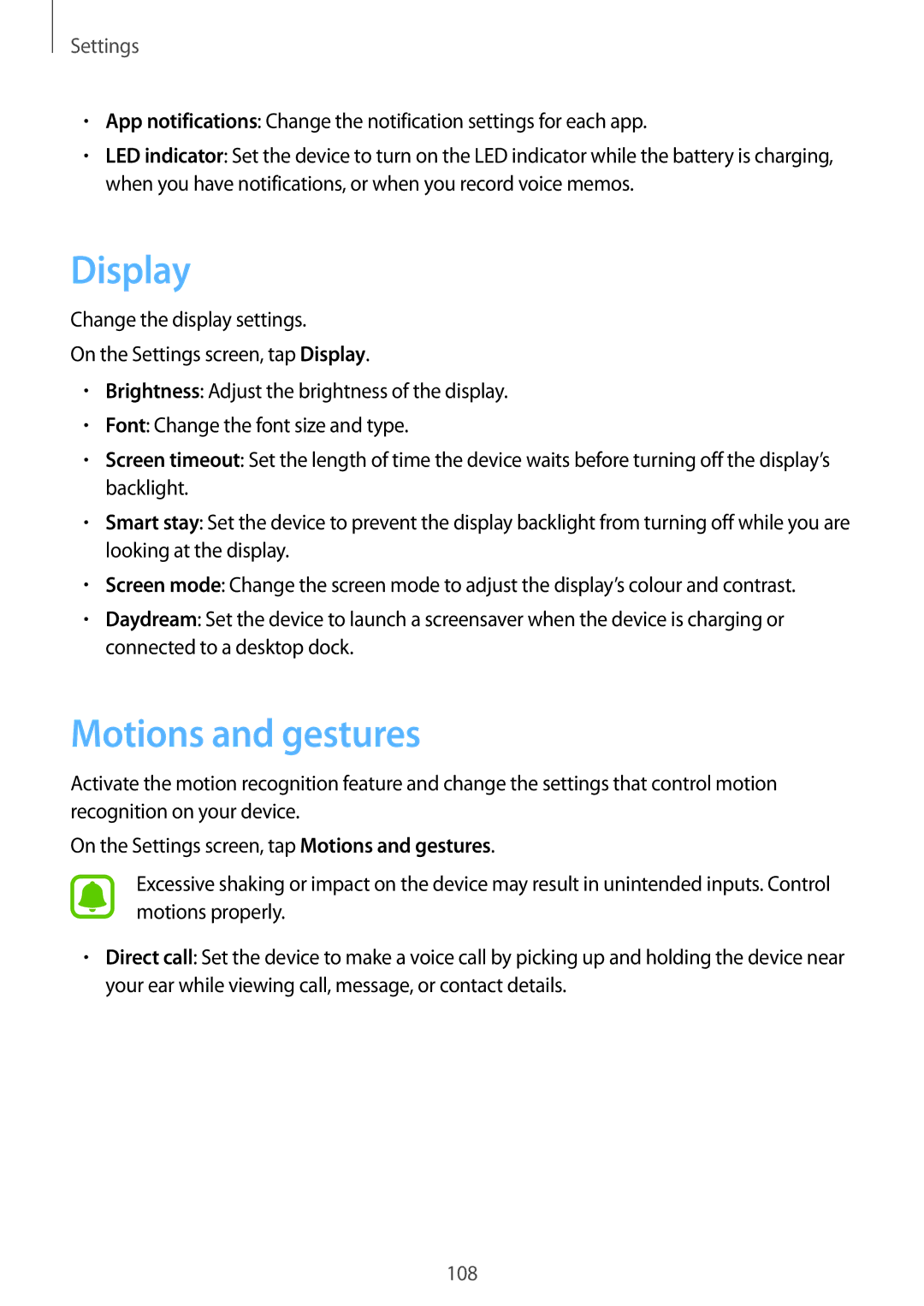 Samsung SM-G920FZBEETL, SM-G920FZKFDBT, SM-G920FZKEDBT, SM-G920FZDEDBT, SM-G920FZBEDBT manual Display, Motions and gestures 