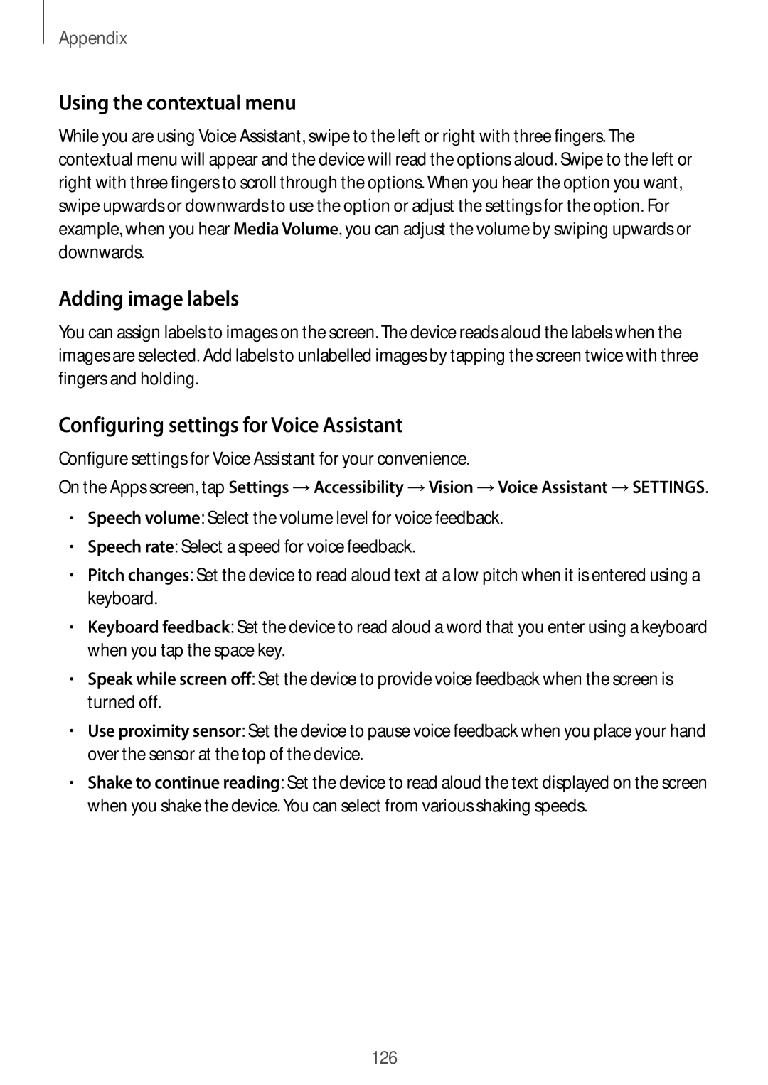 Samsung SM-G920FZKVSER manual Using the contextual menu, Adding image labels, Configuring settings for Voice Assistant 