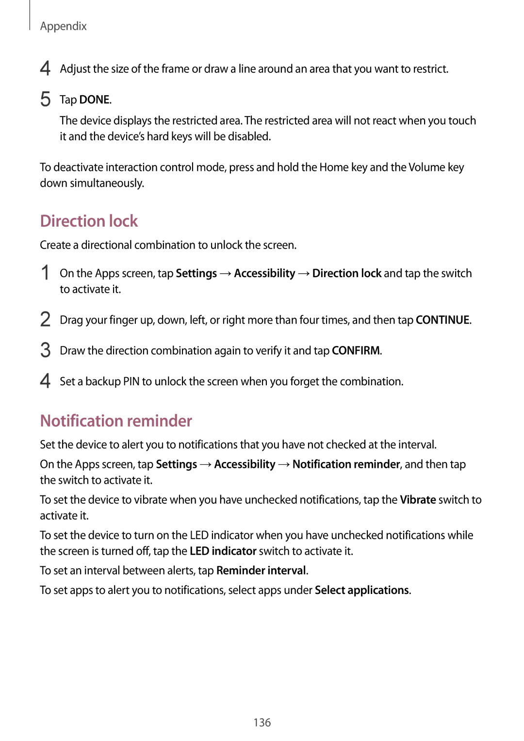 Samsung SM-G920FZBFDBT, SM-G920FZKFDBT, SM-G920FZKEDBT, SM-G920FZDEDBT, SM-G920FZBEDBT Direction lock, Notification reminder 