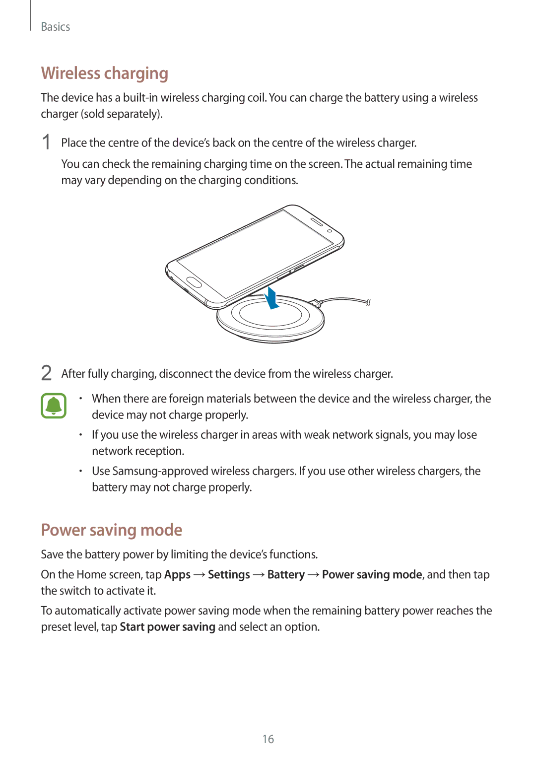 Samsung SM-G920FZWAITV, SM-G920FZKFDBT, SM-G920FZKEDBT, SM-G920FZDEDBT, SM-G920FZBEDBT Wireless charging, Power saving mode 