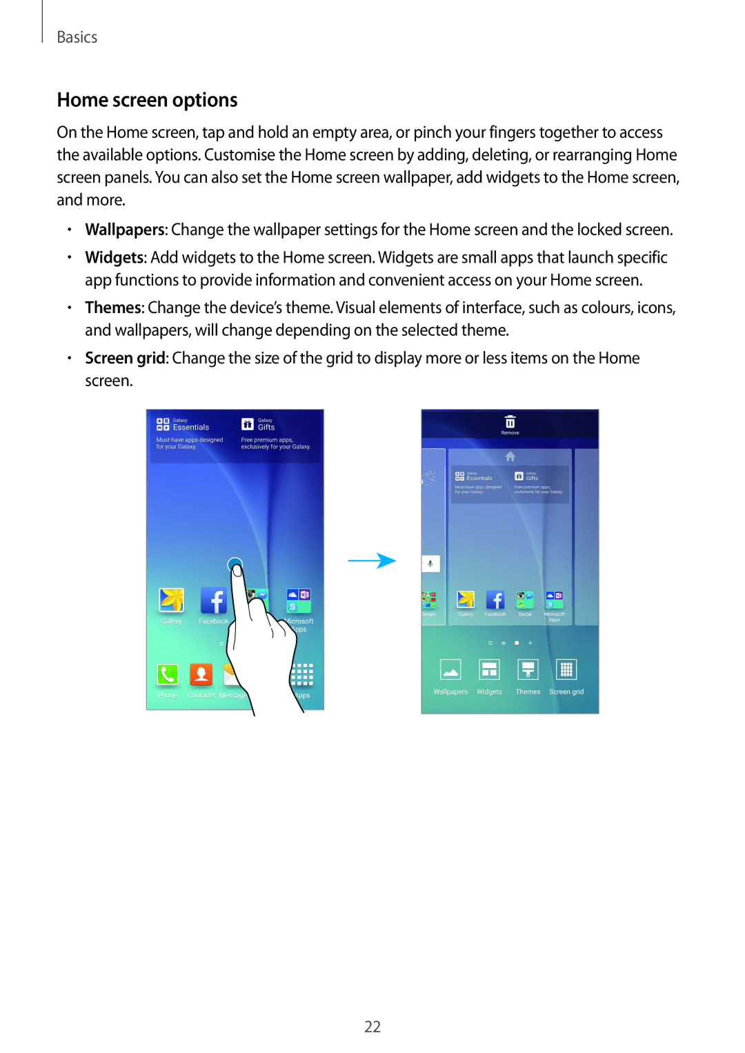 Samsung SM-G920IZDAKSA, SM-G920FZKFDBT, SM-G920FZKEDBT, SM-G920FZDEDBT, SM-G920FZBEDBT, SM-G920FZBFDBT Home screen options 