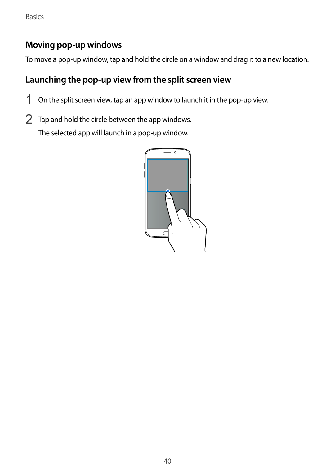 Samsung SM-G920FZWASEE, SM-G920FZKFDBT manual Moving pop-up windows, Launching the pop-up view from the split screen view 