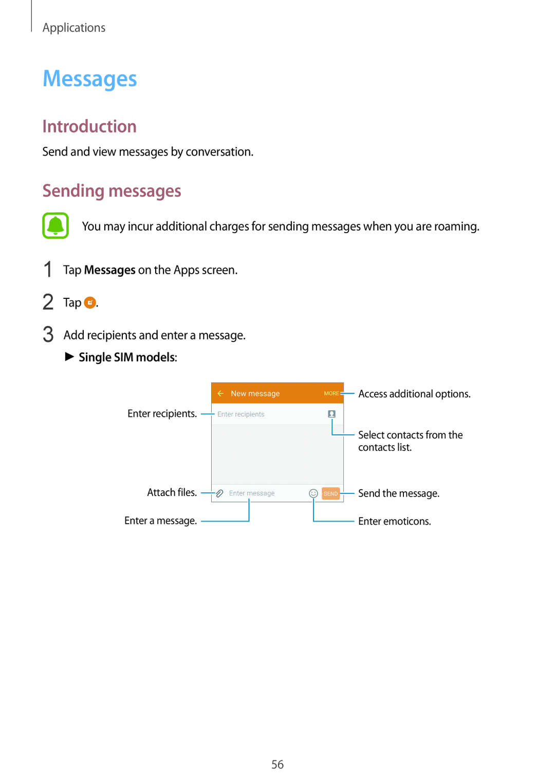 Samsung SM-G920XZWAILO, SM-G920FZKFDBT, SM-G920FZKEDBT, SM-G920FZDEDBT, SM-G920FZBEDBT manual Messages, Sending messages 