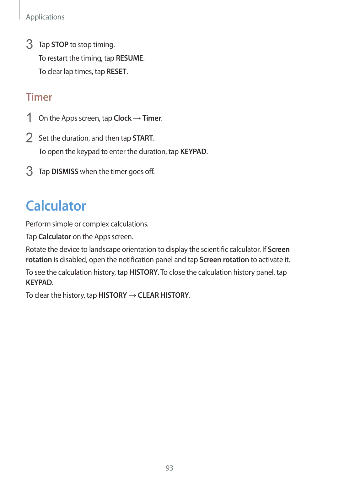 Samsung SM-G920IZWAKSA, SM-G920FZKFDBT, SM-G920FZKEDBT, SM-G920FZDEDBT, SM-G920FZBEDBT, SM-G920FZBFDBT manual Calculator, Timer 