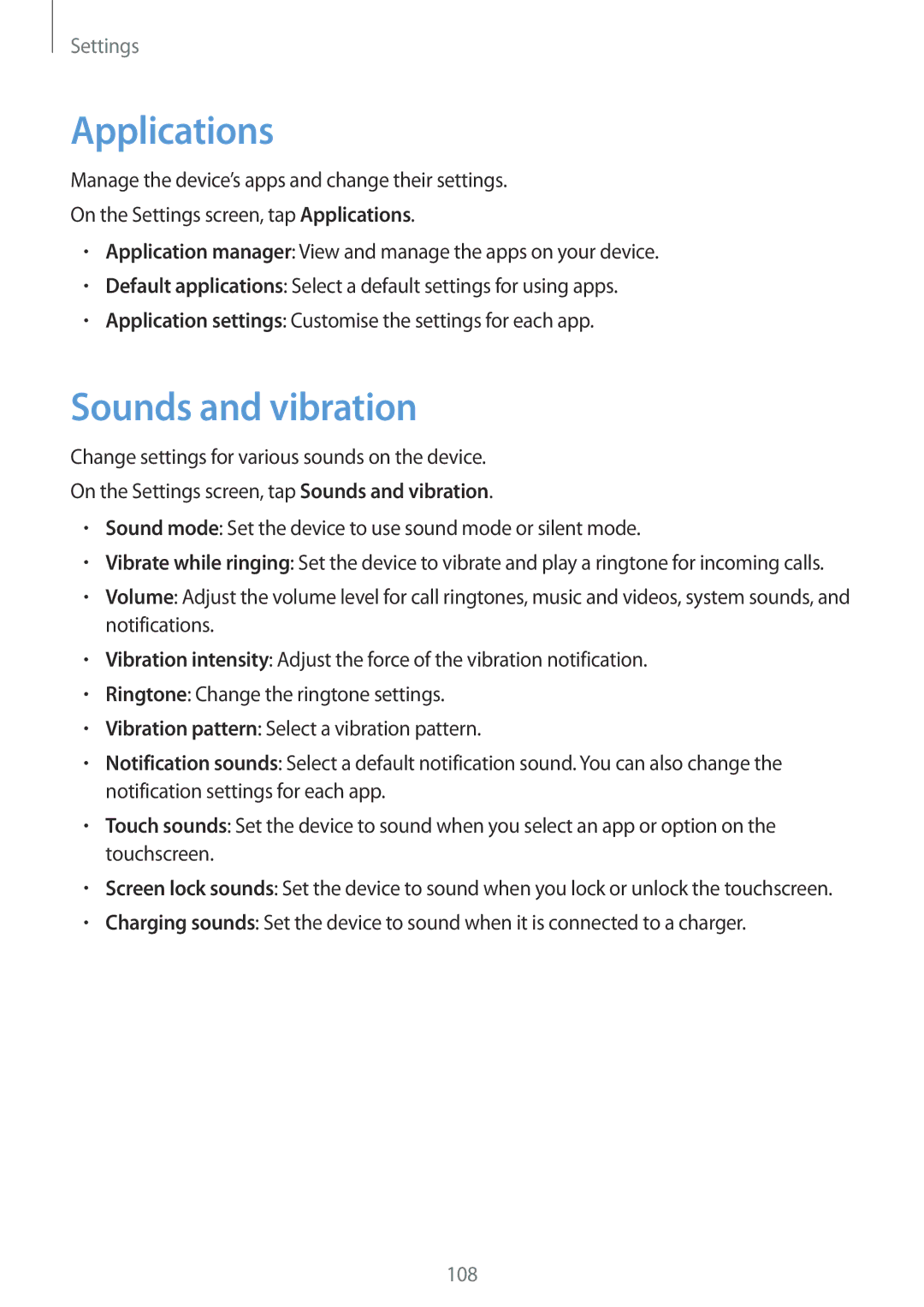 Samsung SM-G920FZWFDBT, SM-G920FZKFDBT, SM-G920FZKEDBT, SM-G920FZDEDBT, SM-G920FZBEDBT Applications, Sounds and vibration 