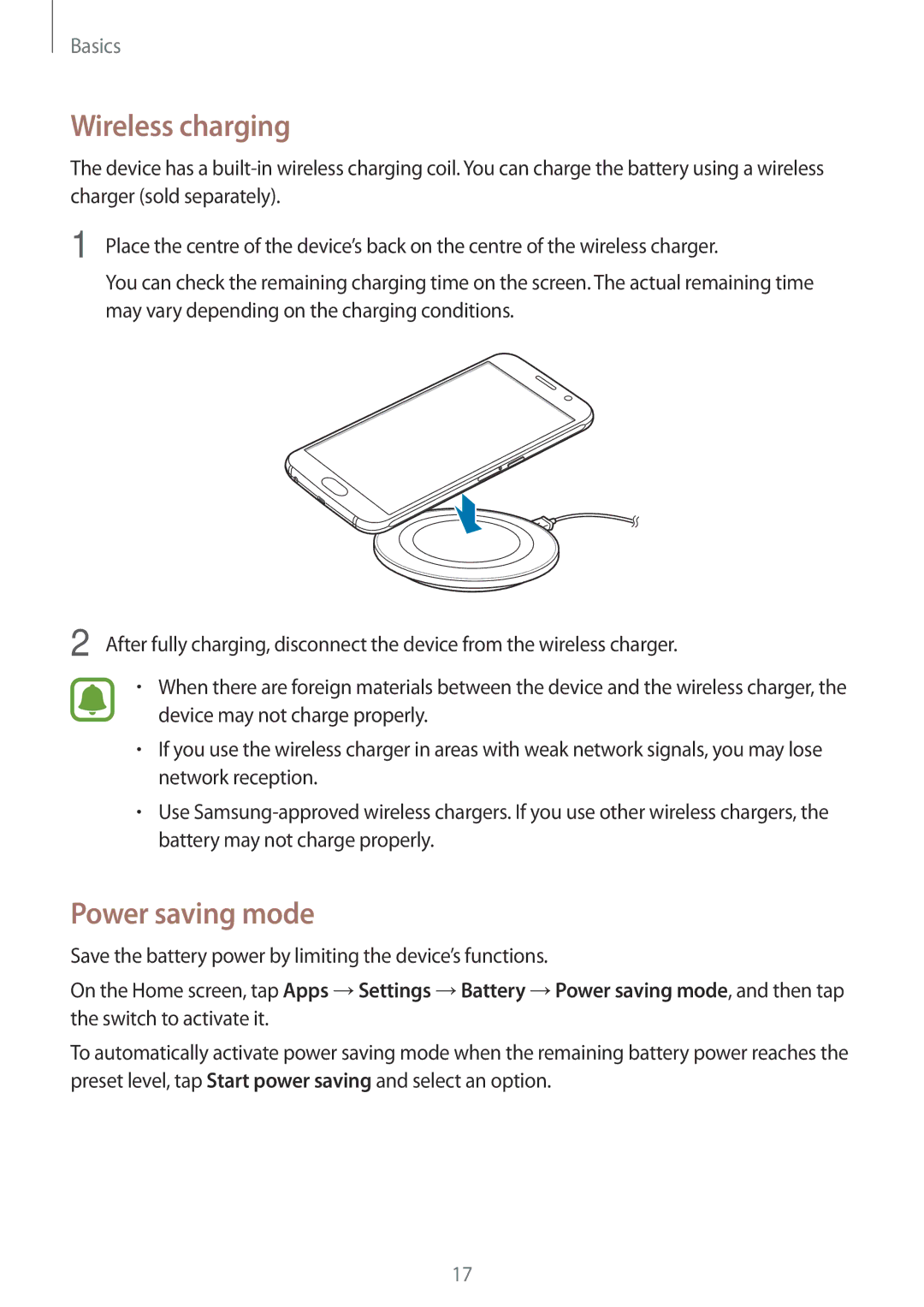 Samsung SM-G920FZDEITV, SM-G920FZKFDBT, SM-G920FZKEDBT, SM-G920FZDEDBT, SM-G920FZBEDBT Wireless charging, Power saving mode 