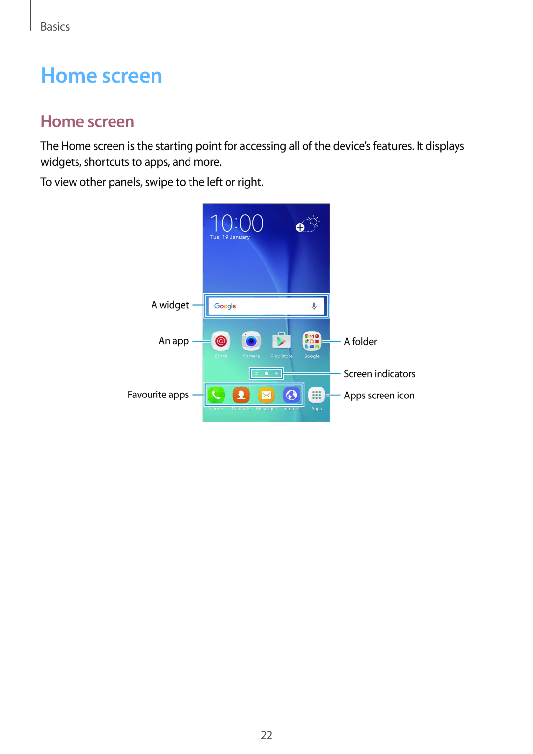 Samsung SM-G920IZWEKSA, SM-G920FZKFDBT, SM-G920FZKEDBT, SM-G920FZDEDBT, SM-G920FZBEDBT, SM-G920FZBFDBT manual Home screen 