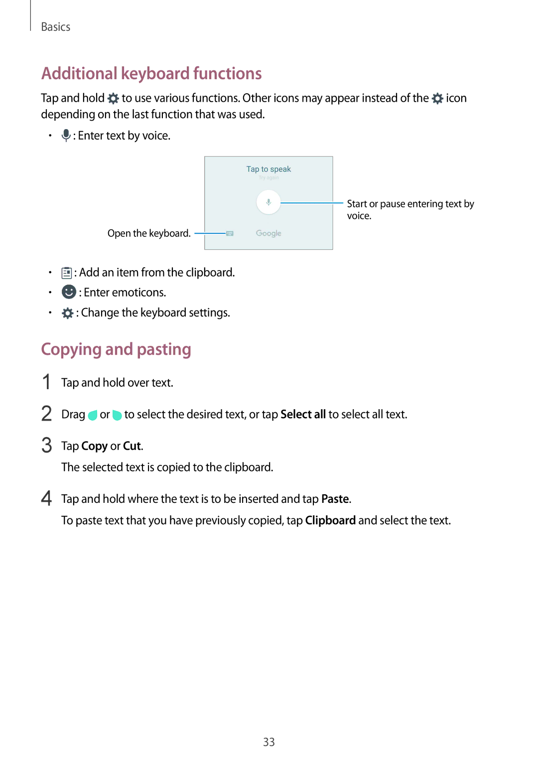 Samsung SM-G920FZKEETL, SM-G920FZKFDBT, SM-G920FZKEDBT, SM-G920FZDEDBT Additional keyboard functions, Copying and pasting 