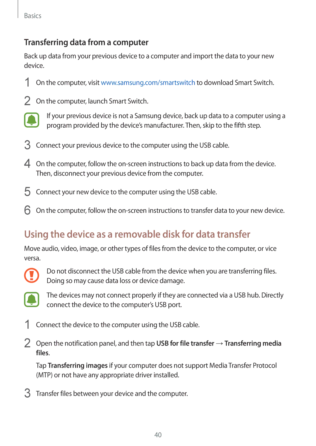 Samsung SM-G920FZDANEE Using the device as a removable disk for data transfer, Transferring data from a computer, Files 