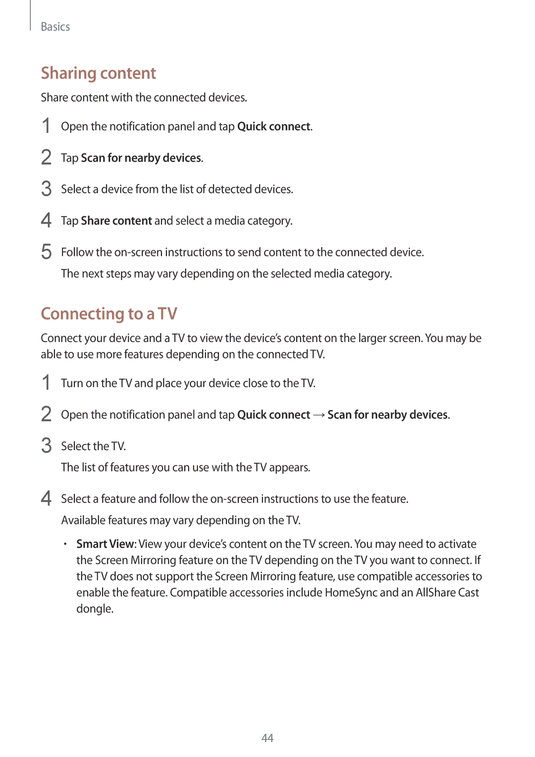 Samsung SM-G920FZWUSER, SM-G920FZKFDBT, SM-G920FZKEDBT, SM-G920FZDEDBT, SM-G920FZBEDBT Sharing content, Connecting to a TV 