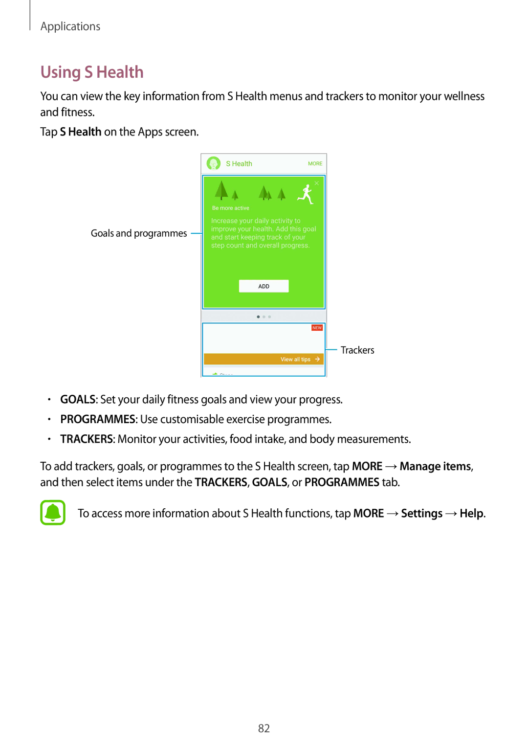 Samsung SM-G920FZBEETL, SM-G920FZKFDBT, SM-G920FZKEDBT, SM-G920FZDEDBT, SM-G920FZBEDBT, SM-G920FZBFDBT manual Using S Health 