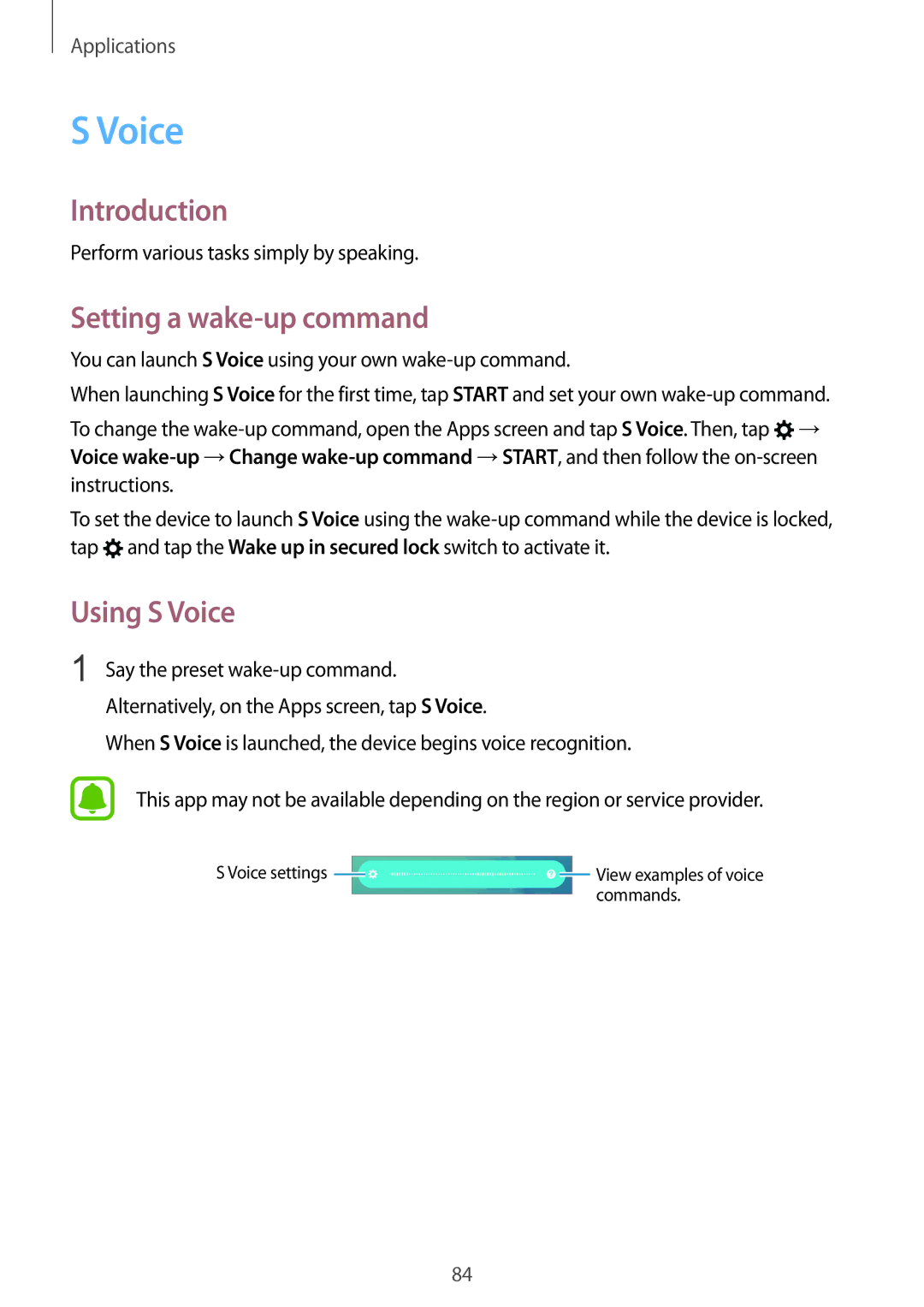 Samsung SM-G920FZKEETL, SM-G920FZKFDBT, SM-G920FZKEDBT, SM-G920FZDEDBT manual Setting a wake-up command, Using S Voice 