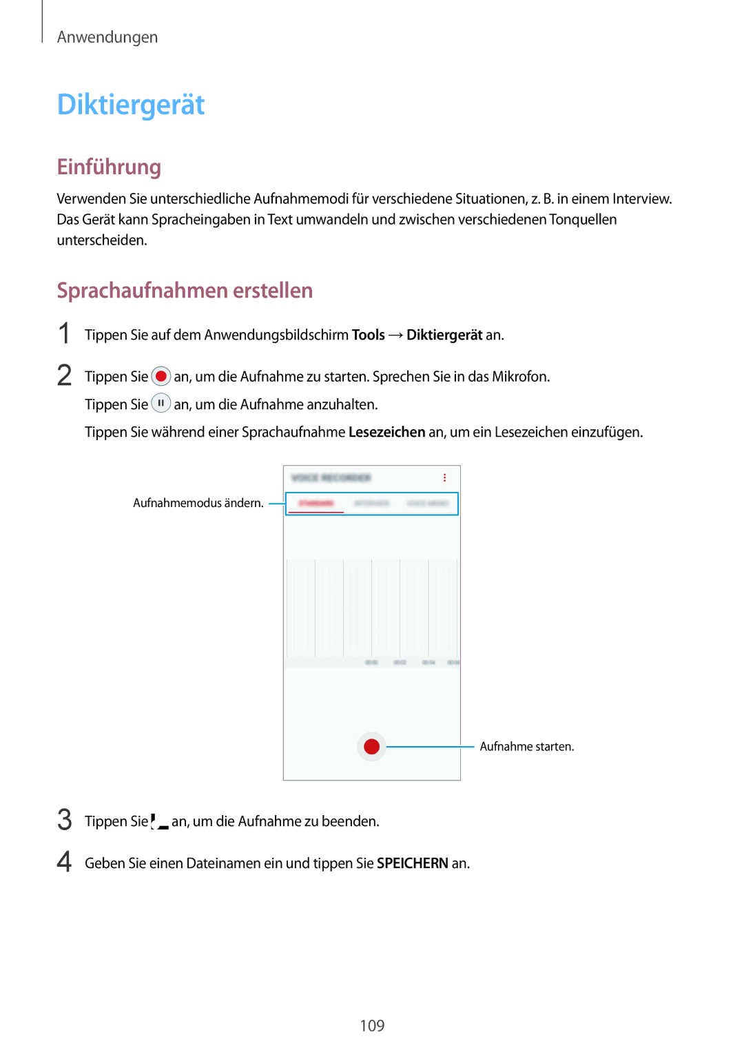 Samsung SM-G920FZWEDBT, SM-G920FZKFDBT, SM-G920FZKEDBT, SM-G920FZDEDBT manual Diktiergerät, Sprachaufnahmen erstellen 