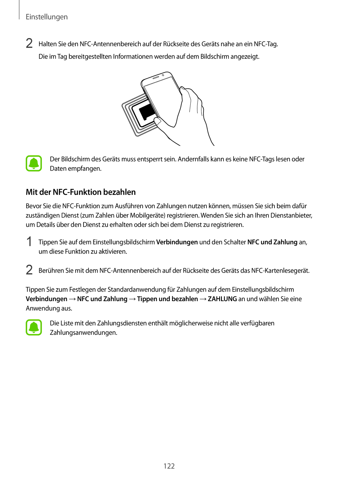 Samsung SM-G920FZDEDBT, SM-G920FZKFDBT, SM-G920FZKEDBT, SM-G920FZBEDBT, SM-G920FZBFDBT manual Mit der NFC-Funktion bezahlen 