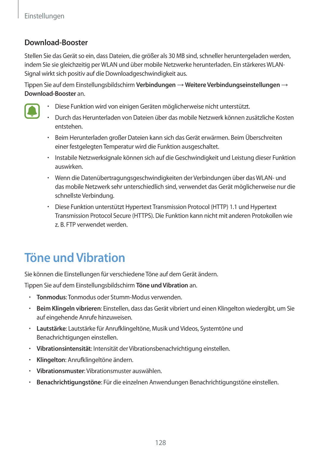 Samsung SM-G920FZKFDBT, SM-G920FZKEDBT, SM-G920FZDEDBT, SM-G920FZBEDBT, SM-G920FZBFDBT Töne und Vibration, Download-Booster 