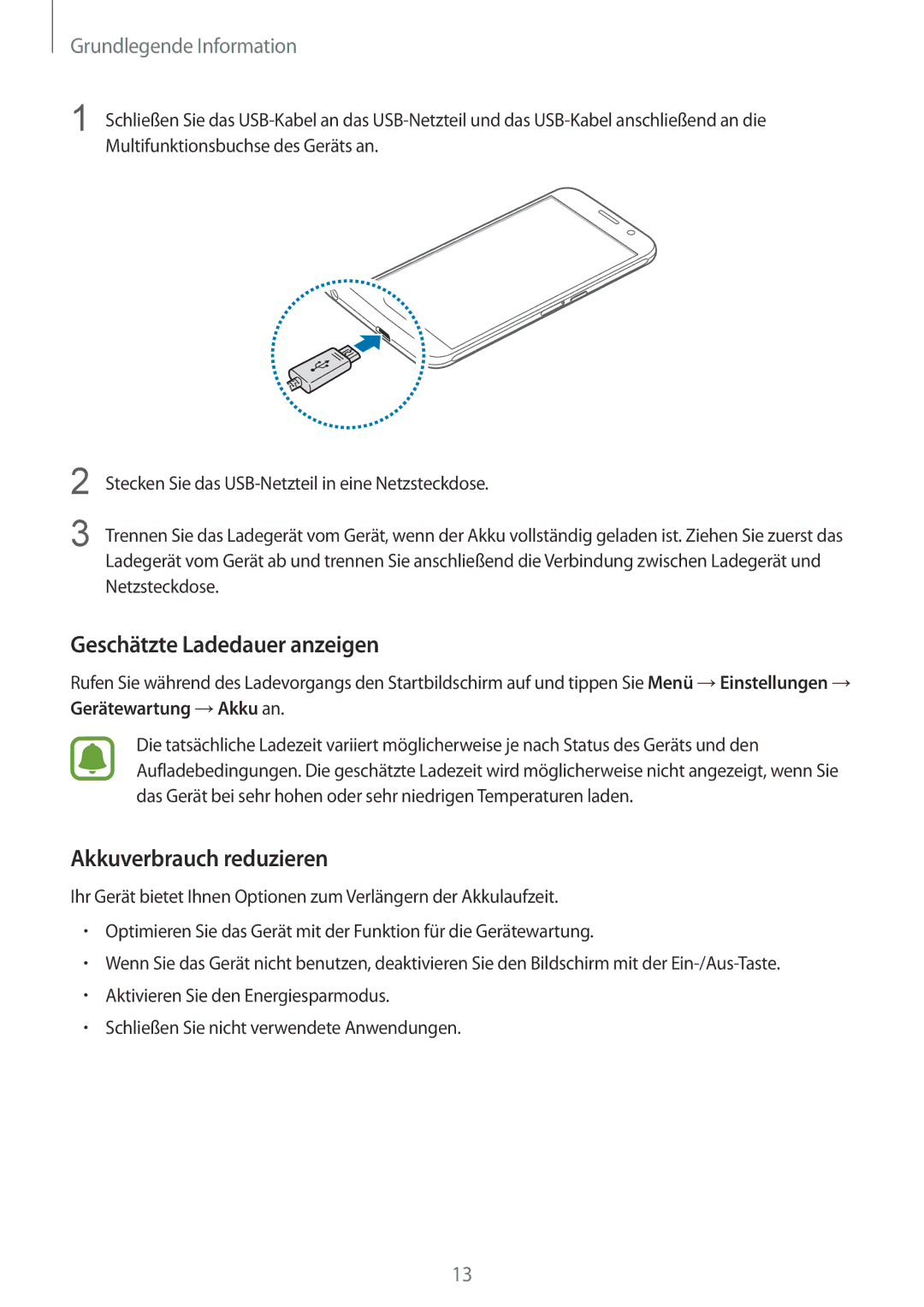 Samsung SM-G920FZWEDBT, SM-G920FZKFDBT, SM-G920FZKEDBT manual Geschätzte Ladedauer anzeigen, Akkuverbrauch reduzieren 