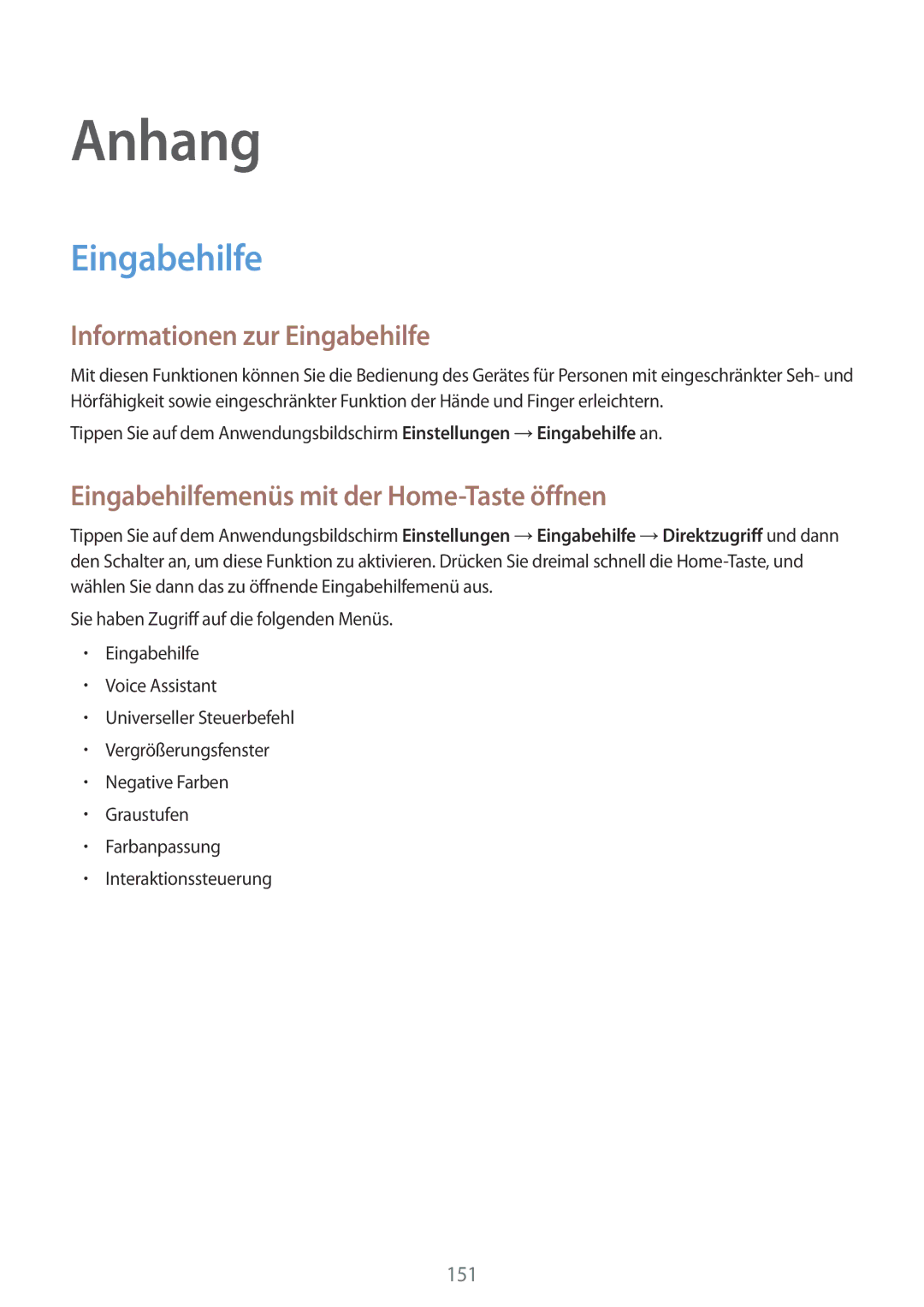 Samsung SM-G920FZDFDBT, SM-G920FZKFDBT manual Informationen zur Eingabehilfe, Eingabehilfemenüs mit der Home-Taste öffnen 